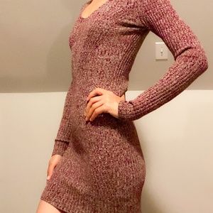 Red Long Sleeved Sweater Dress